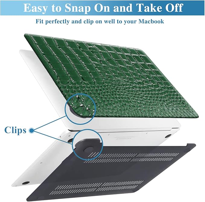 KEROM Compatible with Crocodile MacBook Air 15 Inch Case 2025 2024 2023 M4 M3 M2 A3241 A3114 A2941, Textured Elegant Luxury Aligator Skin Snakeskin PU Leather Hardshell & Keyboard Cover, Emerald Green