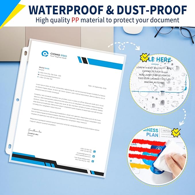 SUNEE Sheet Protectors 50 Packs for 3 Ring Binder, PVC-Free Clear Page Protectors 8.5x11 Inches Plastic Sleeves for Paper, Documents, Photos, Top Loading Binder Sleeves Letter Size