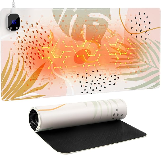 iCasso Heated Mouse Pad Hand Warmer, Heated Desk Pad, 35.4" x 15.7" Warm Desk Protector Mat with 4 Heating Levels for Computer Keyboard, XXL Large Mousepad for Home Office Work (Morandi)
