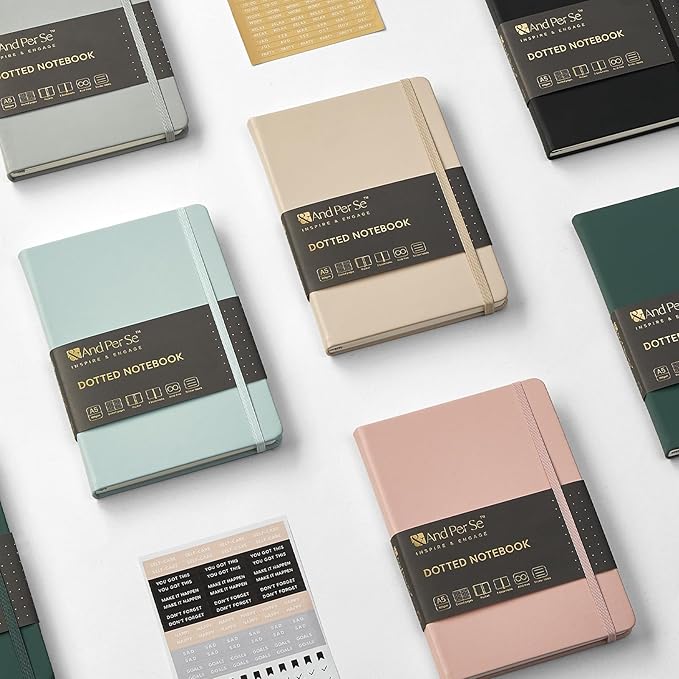 &And Per Se Dotted Journal Notebook, A5 Hardcover Bullet Dotted Journal, 160 Pages 100 gsm Thick Paper, 3 Sheets of Stickers Included - 5.7'' x 8''（Dark Blue）