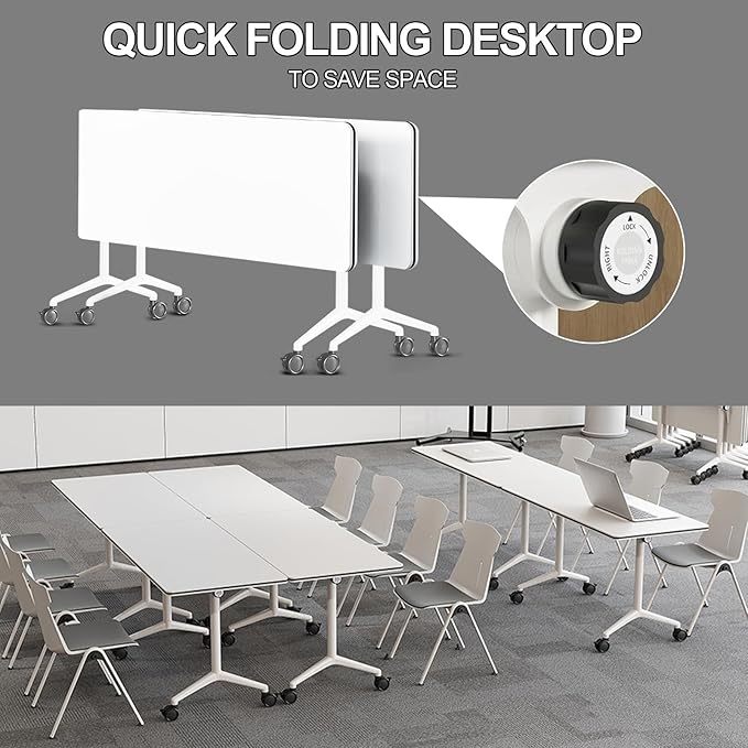 Folding Conference Room Tables 6 Pack, Foldable Modern Mobile Meeting Table Desk Training Table 6FT Large Rolling OfficeTable for Conference Training Classroom (6, 63" * 23.6" * 29.5")