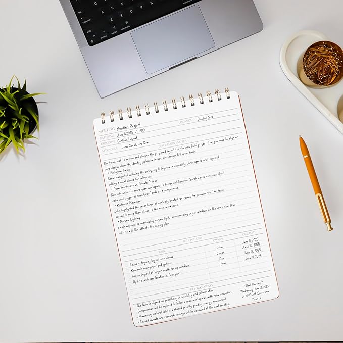 | Meeting Notebook for Work | 8.25" x 11.75" | Project Planner | Simple Design | Multiple Layouts | Office and Business Planner (Evergreen, Meeting Planner - Portrait)