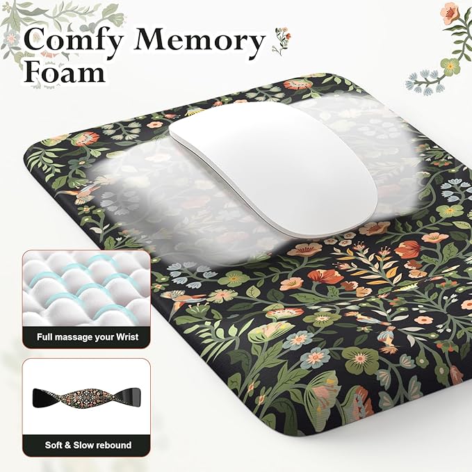 iLeadon Mouse Pad Set, Non Slip Office Desk Mat, Soft Keyboard Wrist Rest and Mouse Pad Set, Non Slip Gaming Desk Mat and Wrist Pad for Keyboard with Coaster for Women Home (Black)