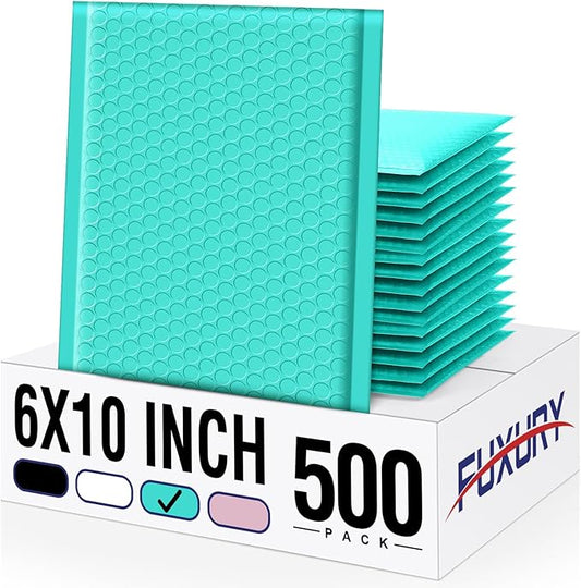 Fuxury 500 Pack Teal Bubble Mailers 6x10 Inch, Small Bubble Shipping Envelopes#0 Thick Bubble Padded Mailer Strong Adhesion Padded Envelopes for Mailing Jewelry,Makeup