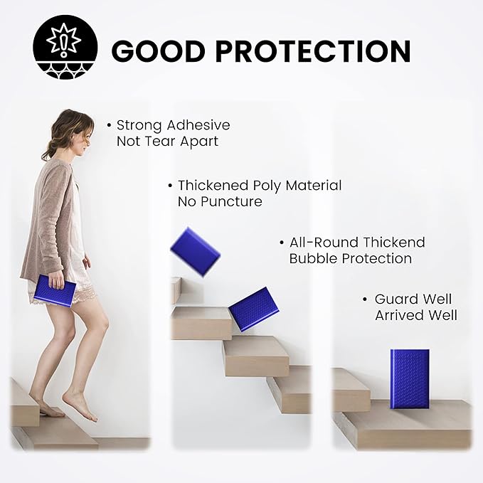 Fuxury 100Pcs 4x8 Bubble Mailers Royal Blue Shipping Padded Envelopes Usable Size 4x7' Waterproof Mailing Envelopes Bubble Padded for Mailing,Packaging, Small Business