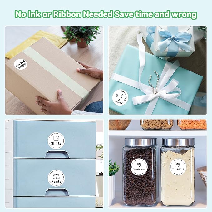 2'' White Round Thermal Labels, 750pcs Circle Thermal Printer Label, Multi-Purpose for DIY Logo Design, Name/Price Tag, Address, QR Code, 750 Labels/Roll