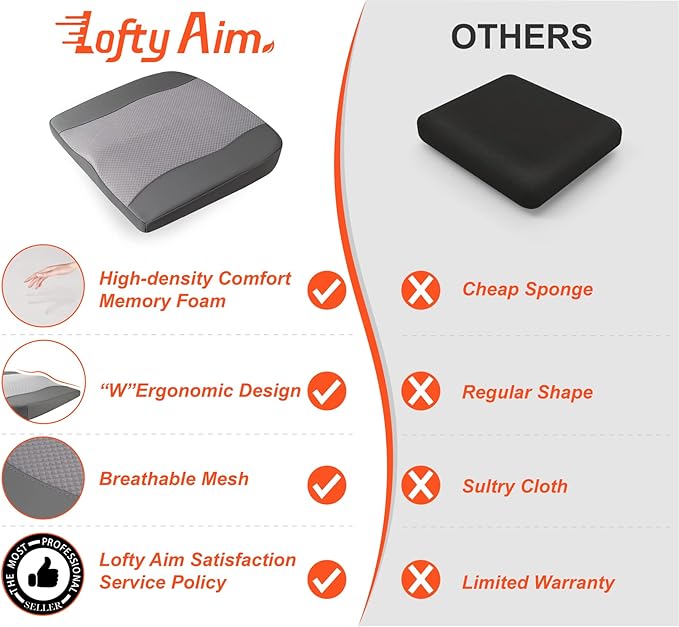 Car Seat Cushion, Comfort Memory Foam Car Cushions for Driving - Sciatica & Lower Back Pain Relief, Driver Seat Pillow for Auto, Office Chair, Wheelchair - Dark Grey