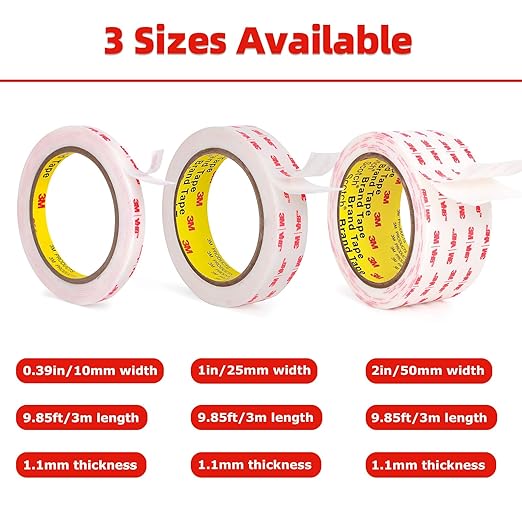 Double Sided Tape Heavy Duty, 1" x 9.85FT Removable Mounting Tape for Wall, Extra Strong Foam Tape, Picture Hanging Adhesive Strips Waterproof for Cars, Walls, Home, Office Décor