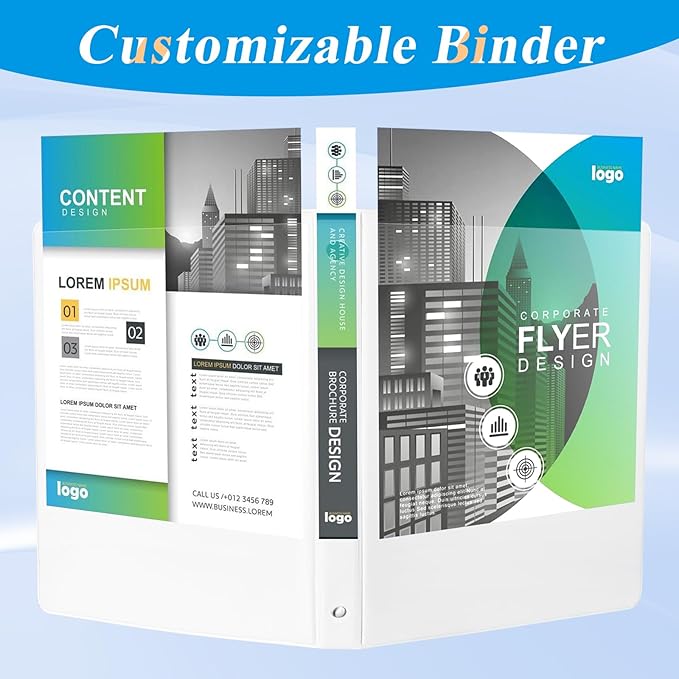 0.5-inch Round Ring Binder, Durable 1/2'' 3 Ring Binder Fit Letter Size Paper, Presentation View Binders, White,12-Pack