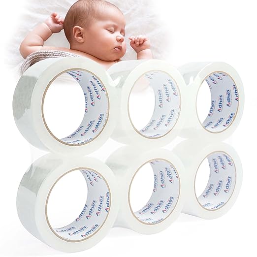 ADHES 2.6mil No Noise Packing Tape, 48mm x 50m, 6 Rolls, Heavy Duty Silent Packing Tape for Moving, Storage, and Packaging