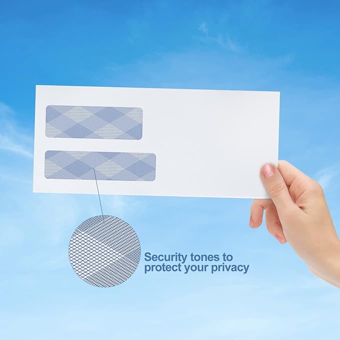 750#10 Security Envelopes, PANDRI NO.10 Self-Seal Double Window Envelopes Designed for QuickBooks Invoices, Business Statements & Documents - Number 10 Size 4 1/8 Inch X 9 1/2 Inch - 24 LB