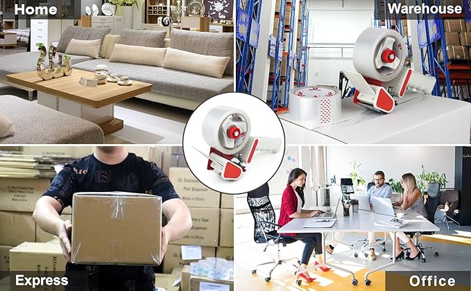 BOMEI PACK Heavy Duty Packaging Tape Dispenser, 2 Inch Tape Gun with Clear Tape, 1 Dispenser + 2 Rolls