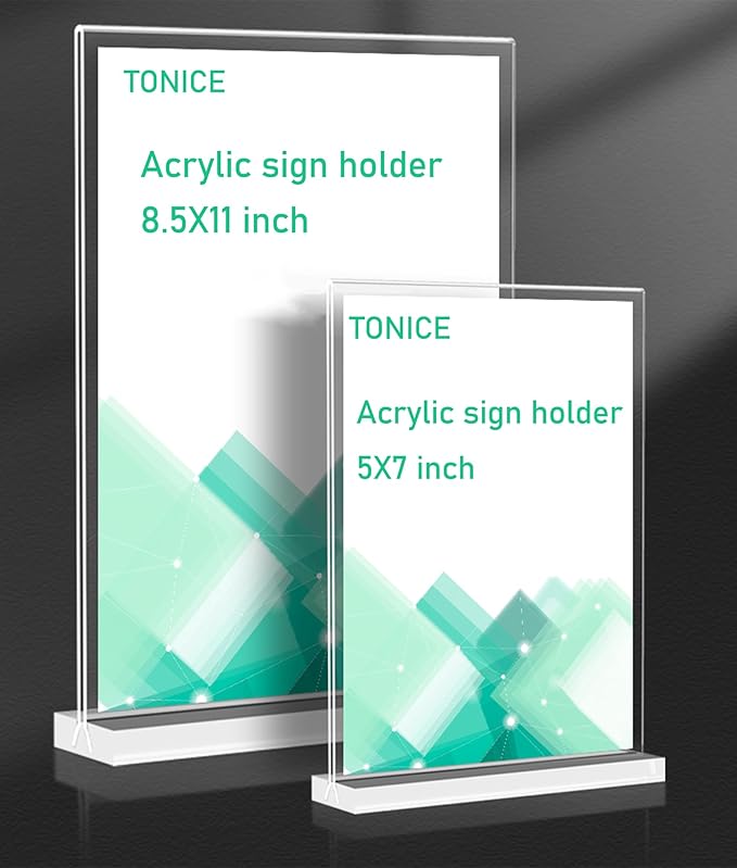 TONICE Acrylic Sign Holder 8.5 x 11 inch 12 Pack Double-Sided Plastic Sign Holder Stand Vertical Display Table Top Sign Holder for Office, Restaurants, Store, Wedding, Party