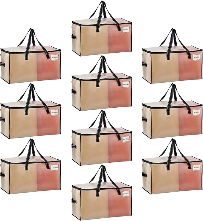 VENO 10 Pack Moving Bags, Comforter and Blanket Storage Bags for Closet, Moving Boxes, Boxes with Lids Alternative, College Dorm Packing Supplies, Foldable Heavy-Duty Tote (Clear, 10 Pack)