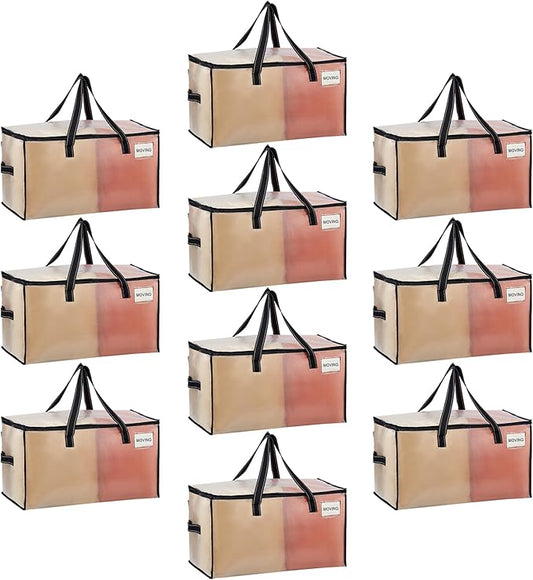 VENO 10 Pack Moving Bags, Comforter and Blanket Storage Bags for Closet, Moving Boxes, Boxes with Lids Alternative, College Dorm Packing Supplies, Foldable Heavy-Duty Tote (Clear, 10 Pack)