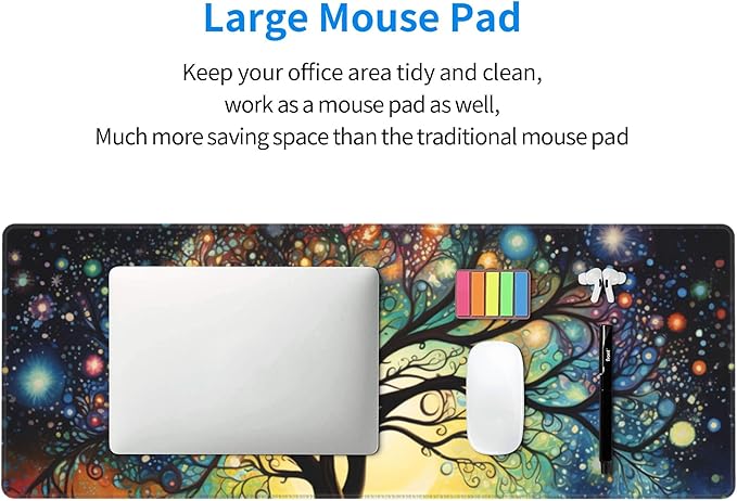Large Gaming Cosmic Tree Design Mouse Pad 31.5 x 12 Inch, Non-Slip Base, Water Resistant, Ideal for Gamers, Office & Home
