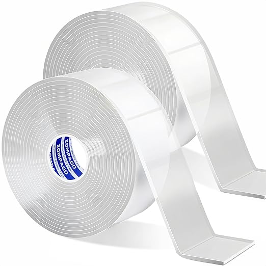 Heavy Duty Double Sided Nano Tape, 2Roll,1.18inx9.84F, Waterproof, Strong Adhesion, Clear, High Strength, No Residue Removability for Hanging, Wall Mounting, Home Decor, Adhesive for Shower