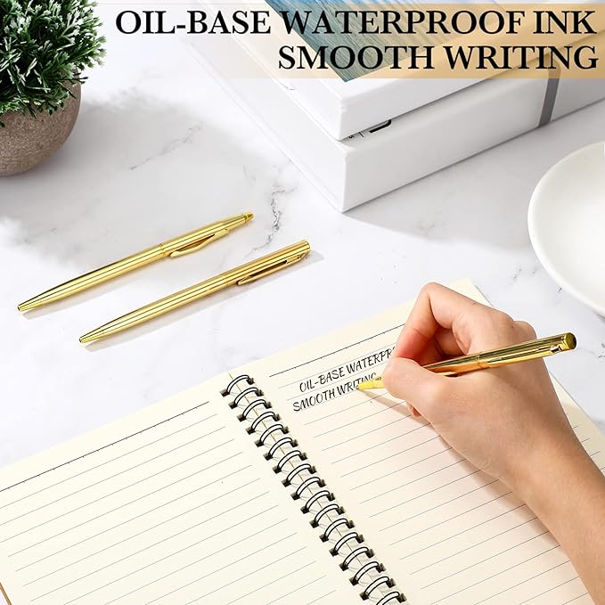 Fuutreo 100 Pack Wedding Gold Pens Bulk Gold Metal Pens Slim Ballpoint Retractable Ballpoint with Black Ink Mini Conical for Wedding Favors Guests, Office Business Teachers,1.0 mm