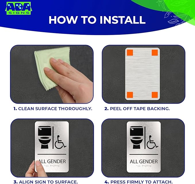 ADASigns All Gender Bathroom Sign with Wheelchair Symbol Sign – 6" x 9" Durable Brushed Aluminum with Braille & Strong Adhesive Tape – Weatherproof ADA Compliant Bathroom Signs for Home & Business