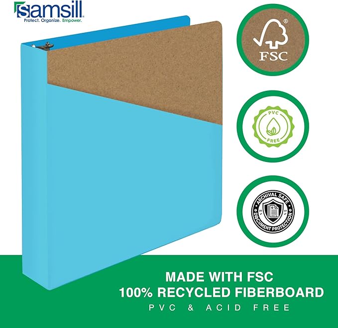 Samsill Durable 1.5 Inch Binder, Made in The USA, D Ring Binder, Customizable Clear View Cover, Sky Blue, Holds 350 Pages