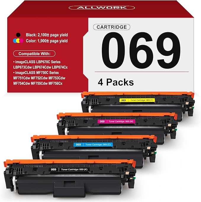 069 Toner Cartridge 4 Pack (with Chip) Compatible Replacement for Canon 069 069 H Works for Canon Color ImageCLASS MF753Cdw MF751Cdw LBP674Cdw LBP674C MF750C Series Printer