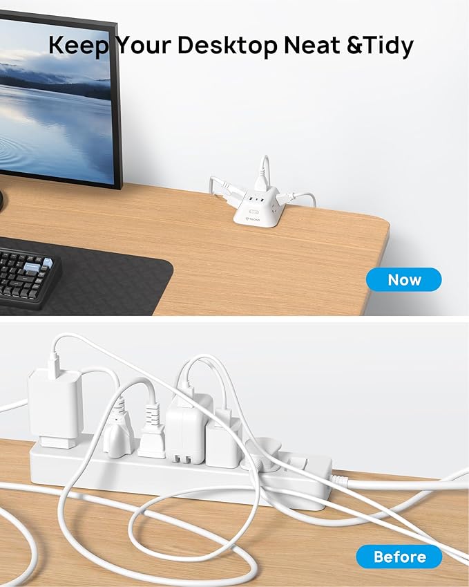 Desk Clamp Power Strip, Surge Protector with 5 AC Outlets and 3 USB Ports, Desk Mount Charging Station, Fit 1.97in Tabletop Edge Thick, 6FT Extension Cord, for Home Office Gaming Accessories