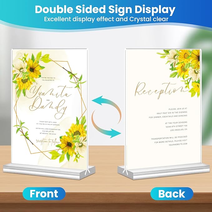 Acrylic Sign Holder 8.5x11, 8Pack Clear TableTop Sign Holder-Sided, Plastic Flyer Display Holder with Vertical Base, Clear Flyer Stand Menu Table Display Holders for Restaurants Office Store Show Fair