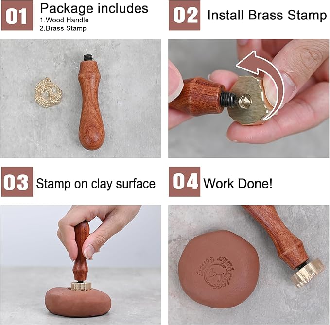 KAINSY Custom Pottery Stamp, Personalized Clay Stamp with Own Design, Create Unique Imprints in Pottery, Handcrafted Potters Lovers Gift, Polymer Clay Tools (2 inch)