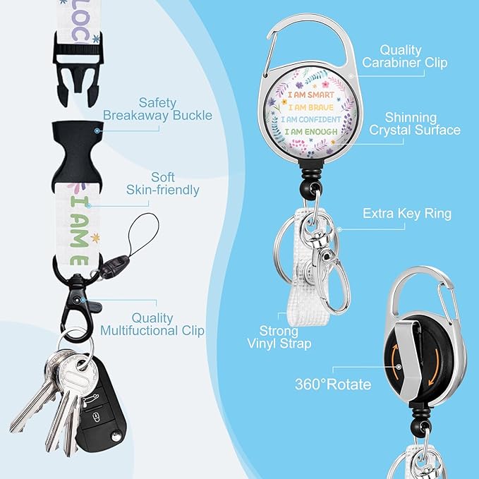Gctriki Inspirational Quote Lanyards for ID Badges, Cute id Holder with Lanyard, Retractable Badge Reel Clip Keychain ID Card Holder for Women Teacher Nurse Doctor Student Work Positive Office Gift