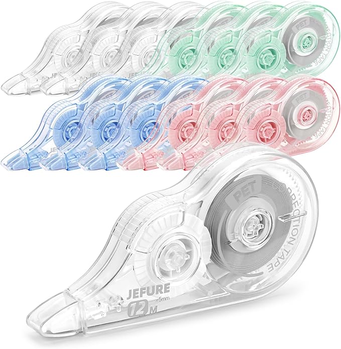 12 Pcs Colorful Core Correction Tape, 39.37 Ft White Wrong Out Tear-Resistant Bulk, Instant Corrections Easy to Use Applicator for School, Office, Note Taking, Journal (Tape Width 0.2 in)