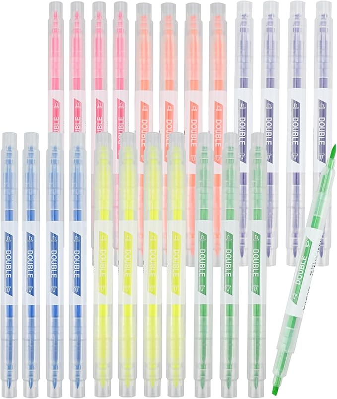 24PCS Pastel Highlighters Pens Set, Double-Ended Colourful Highlighters,Broad and Fine Point Tips, Highlighter Marker Pens for Writing Drawing Office School Supplies Stationery