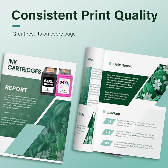 64XL 64 Black and Color Ink Cartridge Combo Pack XL Remanufactured Replacement for HP Printers Envy Photo 7855 7155 Inspire 7900e Series 7255e 7200e 7955e 7858 7800 6255 Tango Ink Cartridges (2 Pack)