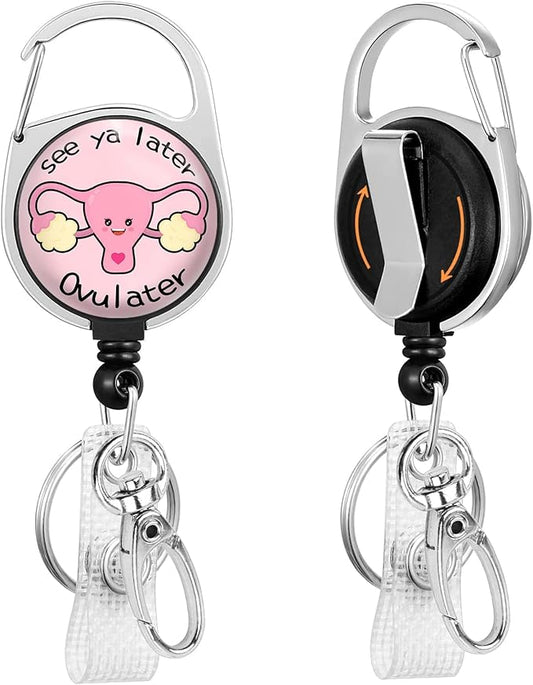 Nurse Badge Reel Retractable Heavy Duty with 360°Swivel Carabiner Clip, Uterus OB Nursing ID Badge Holder Retractable, Ovary Uterus ID Card Holder Nurse Gifts Teacher Keychain Name Badge Clip