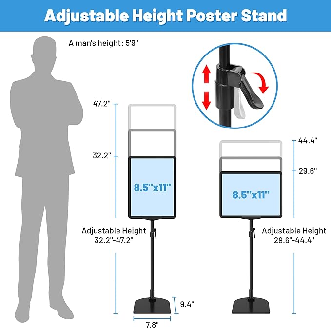 4Pack Sign Stand for Display 8.5 x 11, Adjustable Poster Stand for Table Top & Floor, Floor Standing Sign Holder, Metal Signage Stands for Business, Tradeshow, Store, Farm Display Stands