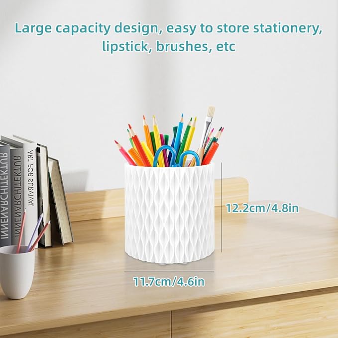 White Pen Holder for Desk, 360 Degree Rotating Desk Organizer with 5 Compartments, Pen Pencil Makeup Brush Holder, Cosmetics Lipsticks Pen Organizer for Home Office School
