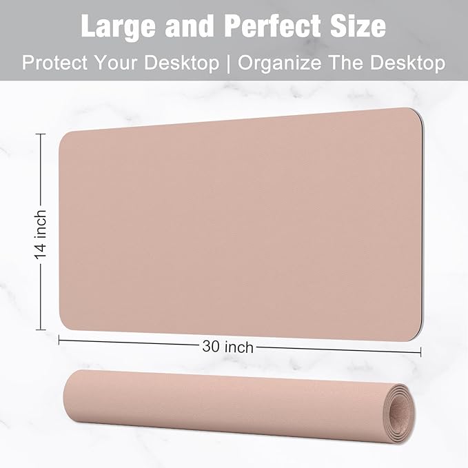 Hsurbtra Desk Pad, 30" x 14" PU Leather Desk Mat, XL Extended Mouse Pad, Waterproof Desktop Blotter Protector, Non-Slip Ultra Thin Large Laptop Keyboard Writing Mat for Office Home, Beige Apricot