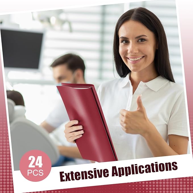 Teling 24 Pcs Report Covers with 3 Prong Fasteners Clear Front Presentation Folders Frame View Poly Report Folder Presentation Binder for Paper Document School Office (Dark Red)