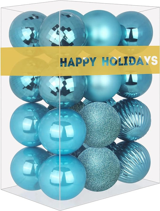 Baby Blue 1.6" Small Christmas Balls Christmas Tree Decoration Ornaments Shatterproof Hanging Balls for Birthday Halloween Holiday Wedding Decorations Set of 24pcs
