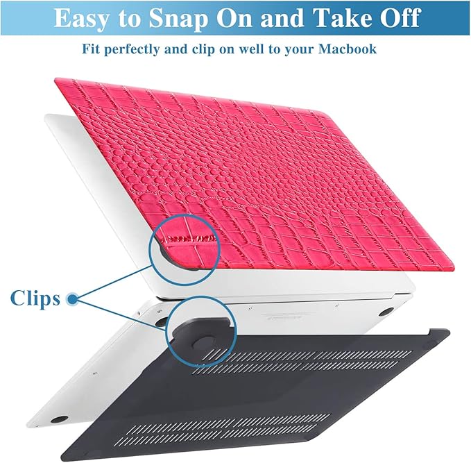 KEROM Compatible with Crocodile MacBook Air 15 Inch Case 2025 2024 2023 M4 M3 M2 A3241 A3114 A2941, Textured Elegant Luxury Aligator Skin Snakeskin PU Leather Hardshell & Keyboard Cover, Pink