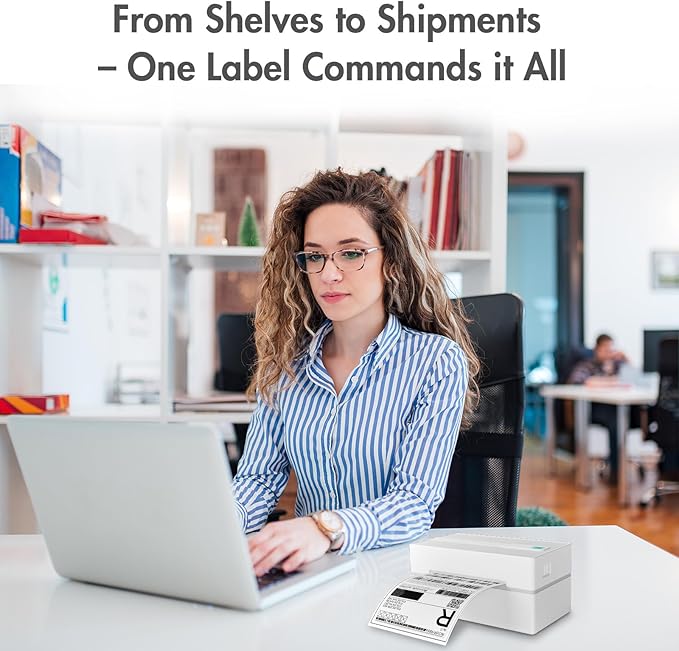 Bluetooth Thermal Shipping Label Printer: 4x6 Wireless Label Maker with Tape for Small Business - Compatible with iPhone, Android, Windows & Mac, Widely Used for USPS UPS Ebay Amazon Shopify, White