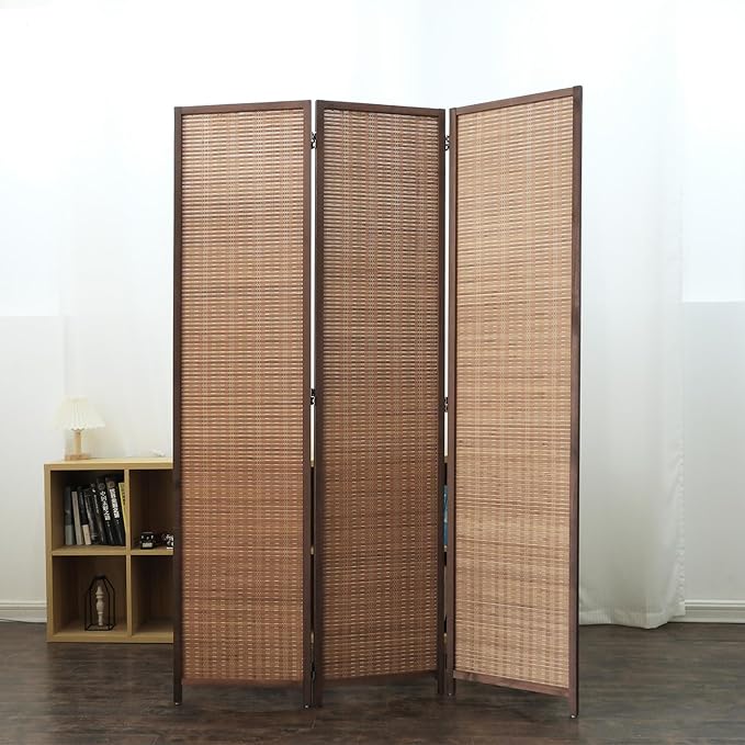 3 Panel Room Divider and Folding Screen Room Divider,Bamboo Room Divider Screen for Room Separation,67" H x 46" W
