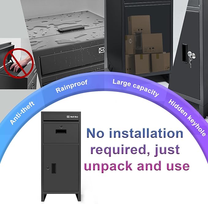 Package Delivery Boxes for Outside, Large Parcel Drop Boxes with Lock, Customize Address Stickers Package Drop Boxes for Outside is Waterproof,Package Delivery Box for Porch(Black,15.7*15.7*37.8 in)