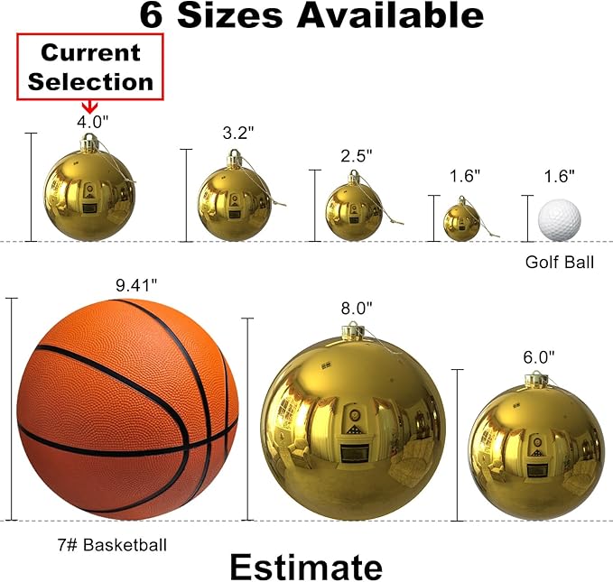 Gold Set of XL (4.0") 4PCS Christmas Balls - Christmas Tree Decoration Ornaments Shatterproof Hanging Balls for New Year Easter Valentine Holiday Decorations