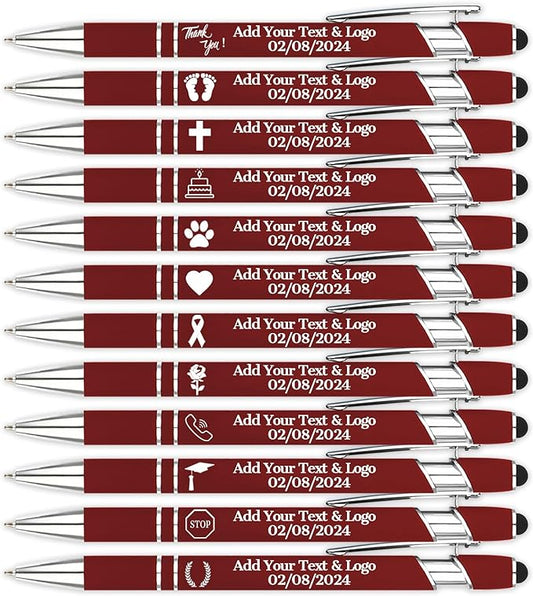 Personalized Pens with Name Logo or Message, Up to 1200 pcs Bulk Custom Metal Ballpoint Pen with Black Ink Customized Gift for Business, Graduation and Promotions (Dark Red)