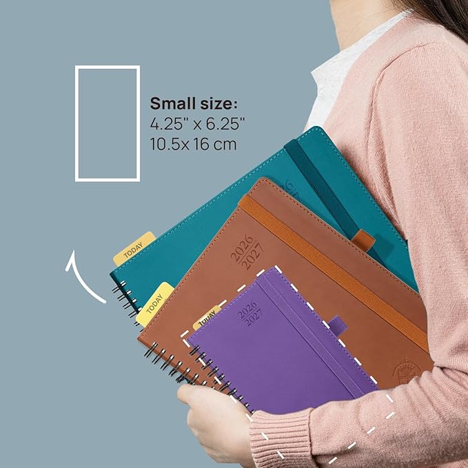POPRUN Monthly Planner 2026-2027 (Pocket 4.25" x 6.25") 18 Months Calendar (Jan 2026 - Jun 2027) - 4 Pages per Month with Expense & Notes, Leather Cover, Sunday Starts - Pink