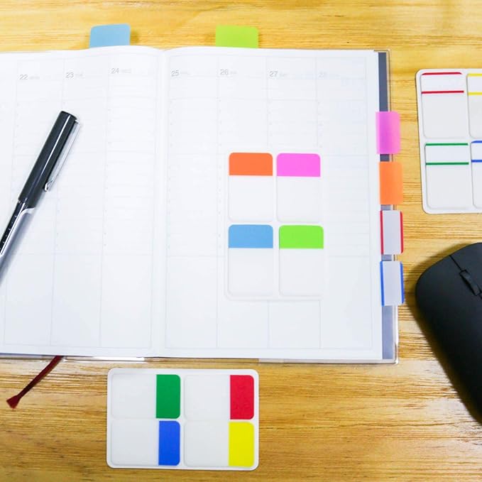 KICNIC File Index Tabs 1 Inch Sticky Flags 960 Pcs, Colored Page Markers Self Adhesive, Repositionable Note Tabs for Documents, Books, Paper, Notebooks, Filing and Folders [24 Sets, 10 Colors]