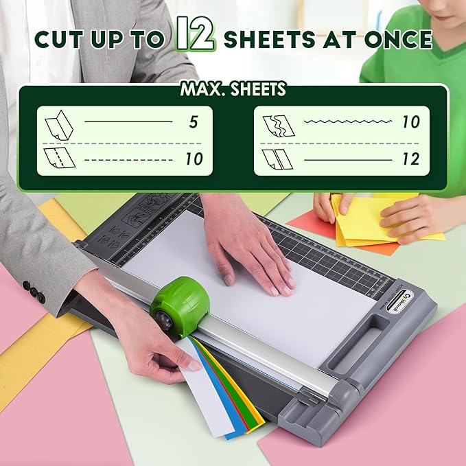 CGOLDENWALL 4-in-1 A4 Rotary Paper Cutter with 4 Blades, for Craft DIY, 12 Sheets, Straight/Perforated/Wavy/Creasing Line, 12.6" Cutting Length, for Photos Tickets Invitations Cards