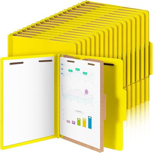 Skyygemm 60 Pcs Classification Folders Letter Size, 1 Divider Pressboard File Folder with Fasteners, Expanding File Organizer Bulk for Teachers, Clergy, Office, Church, Christmas Donations (Yellow)