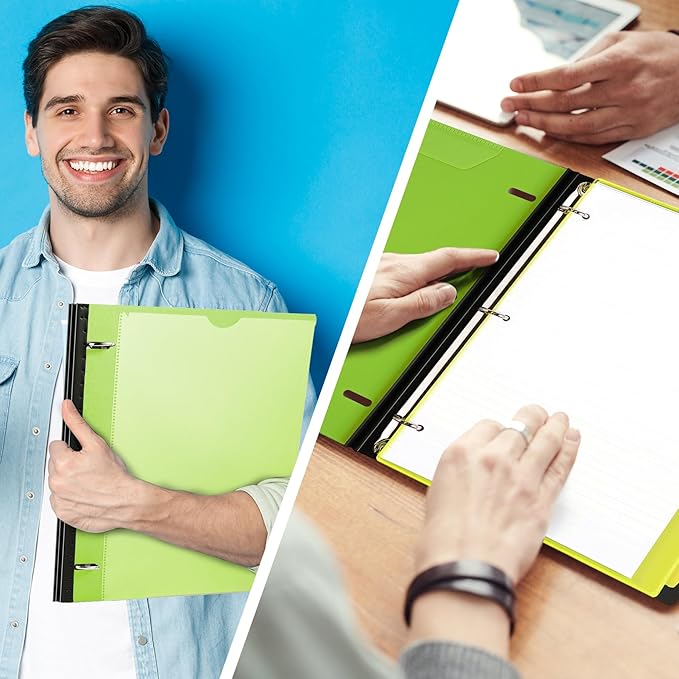 Telescoping 3 Ring Binder-12PCS, Flexible Binder with Customized Front Cover+Clear Catalog Pocket+3 Round Rings, Flat Writing Binder, 4 Bright Colors