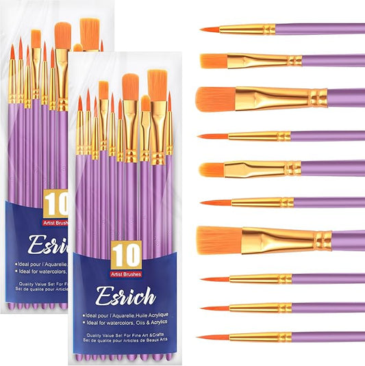 ESRICH Paint Brushes Set,2 Packs 20 Pcs Acrylic Paint Brush Set,Watercolor Oil Acrylic Nylon Hair Brushes,Artist Paintbrushes for Acrylic Oil Watercolor Painting Artist Professional Kits,Purple